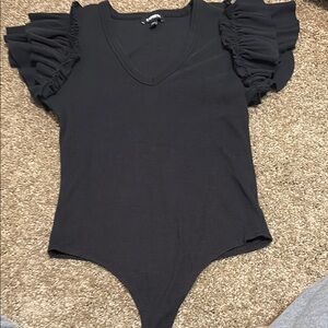 Express Black Ruffle Sleeve Bodysuit